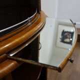 Art deco half moon cocktail bar cabinet in walnut