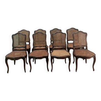 8 chaises époque Louis XV en cannage