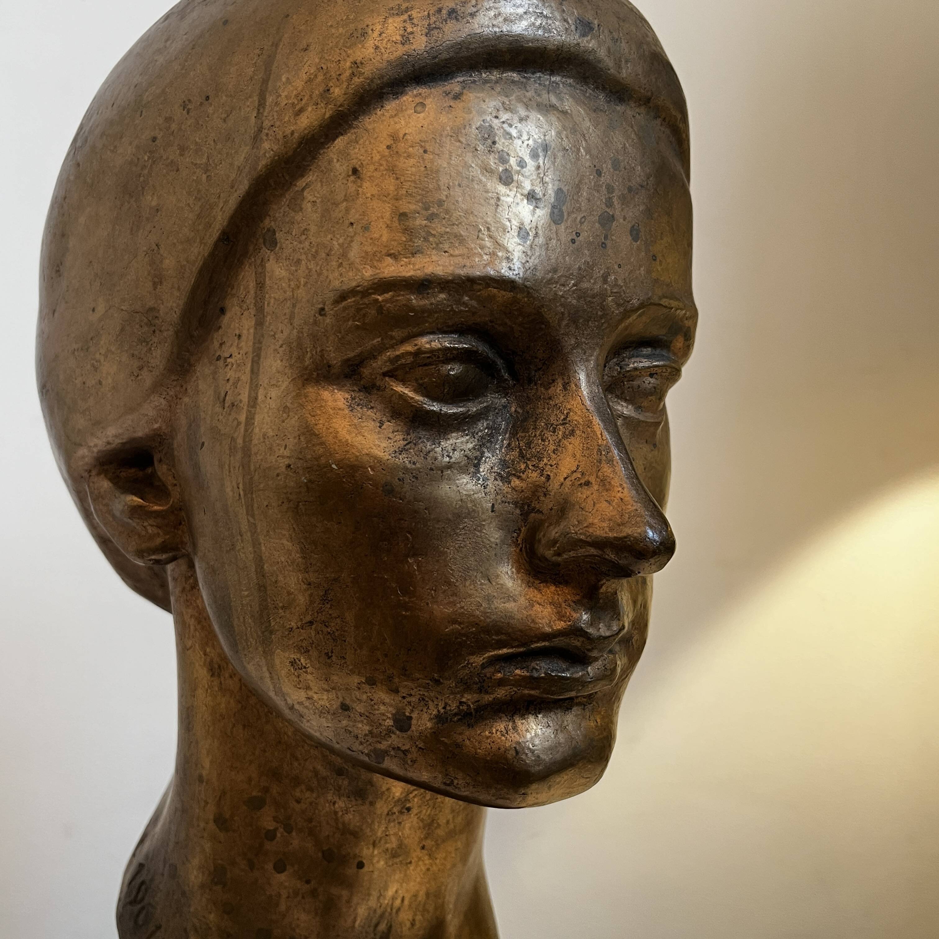 Sculpture portrait / bust, 'woman's face', robert delnest, bronze 1961