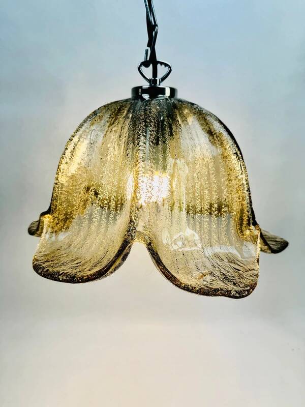 Vintage Briloner Leuchten pendant light, smoke grey bubble glass, 1970