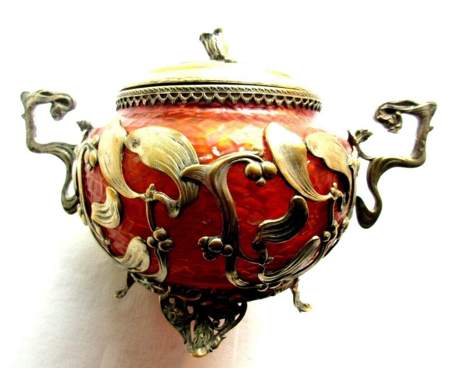Sucrier Métal Argenté Art Nouveau – Décor Papillon – Style Vintage