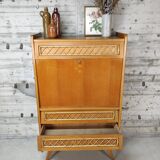 Vintage wood and rattan secretary