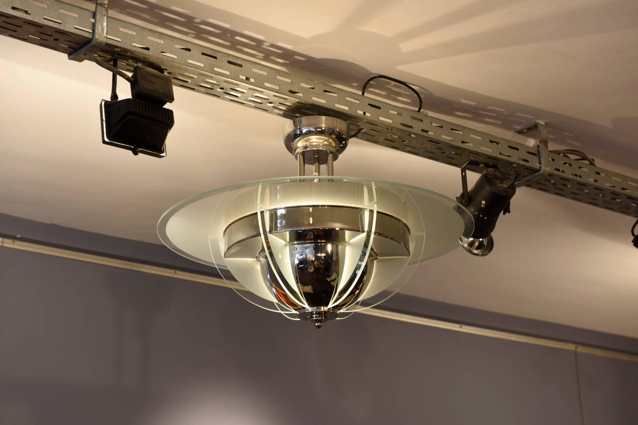 Deco France 1930 s plated nickel chandelier