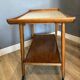 Mid-Century "Opal" Bar Cart / Serving Trolley — Oak & Rattan, 1960s