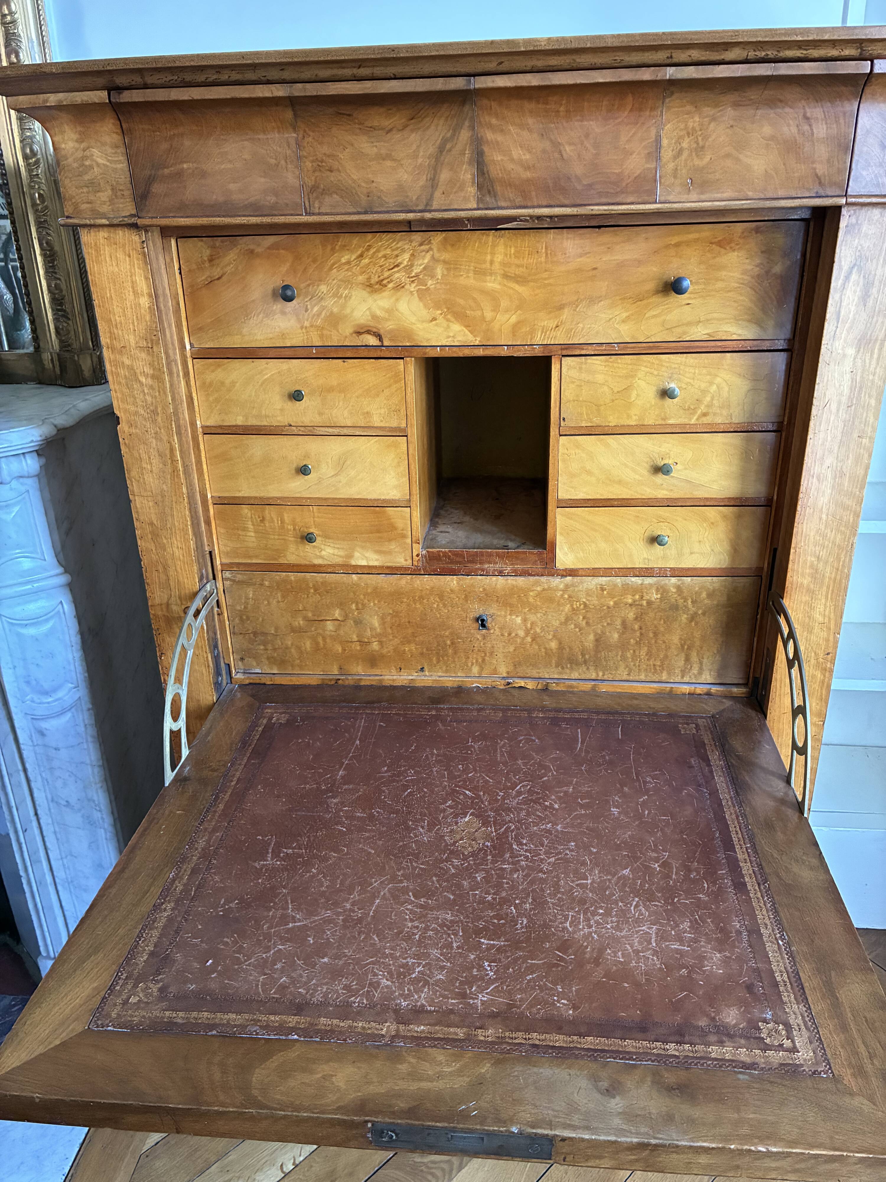 Secretary in "Louis Philippe style, Biedermeier influence" in walnut.