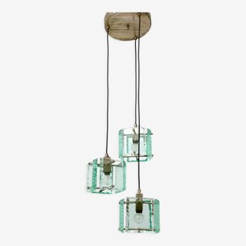 Suspension vintage en verre vert Nil à trois lumières