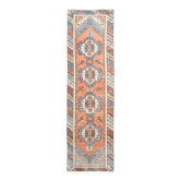 3x10 Orange Blue Handmade Geometric Vintage Runner Rug, 85x304Cm