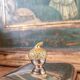 Silver metal butter dish, hazelnut handle