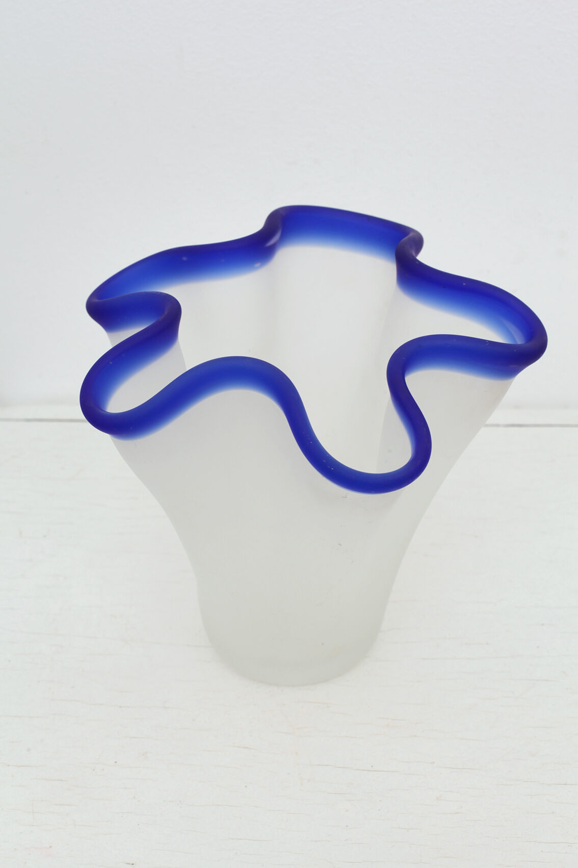Vase handkerchief sandblasted glass blue edges