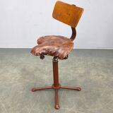 1930s Industrial Adjustable Swivel Chair with Leather Seat