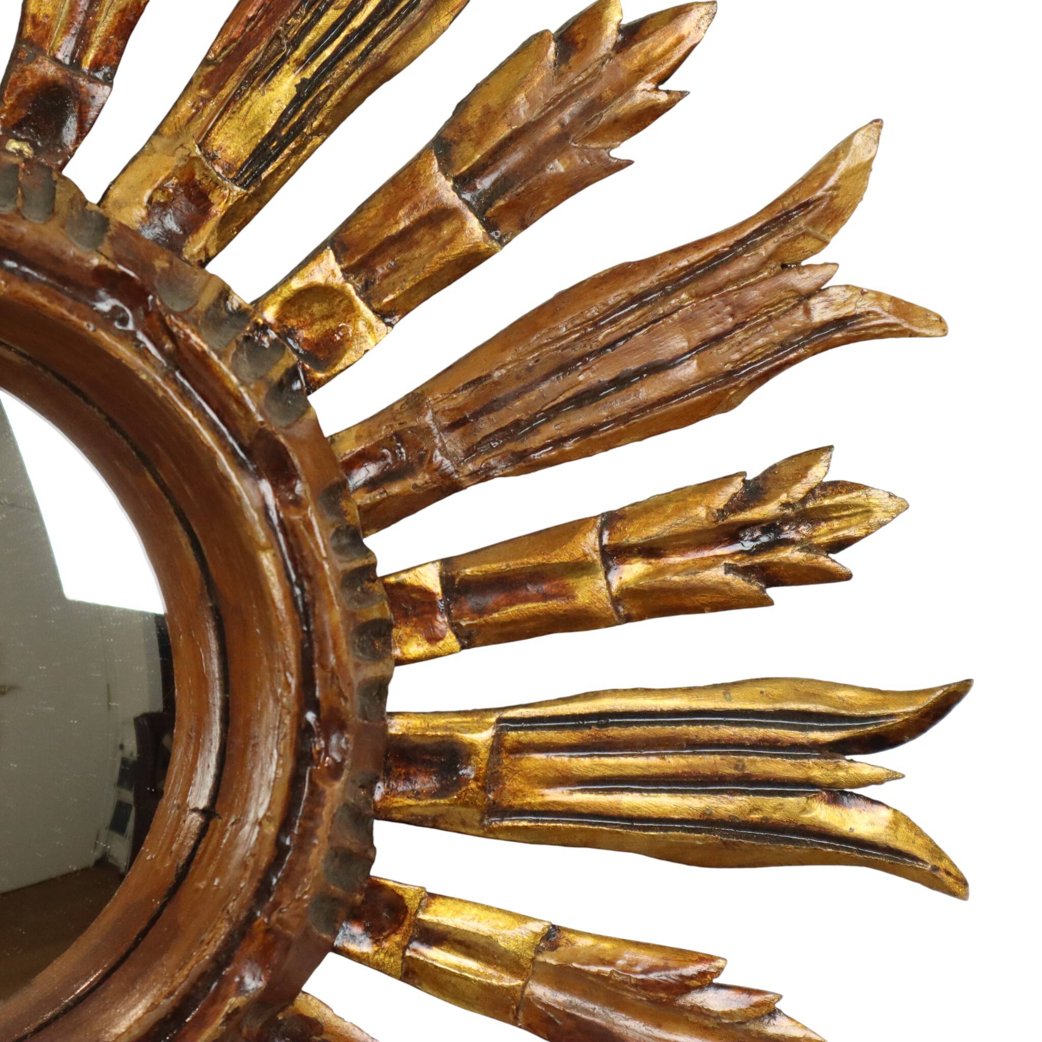 Vintage Wooden Sun Mirror Sunburst Gold Fifties 52cm