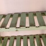 Old workshop shelf in Burmese teak with original green patina