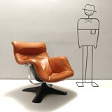 Karuselli Lounge Chair by Yrjö Kukkapuro for Haimi in Orange Leather, 1970s