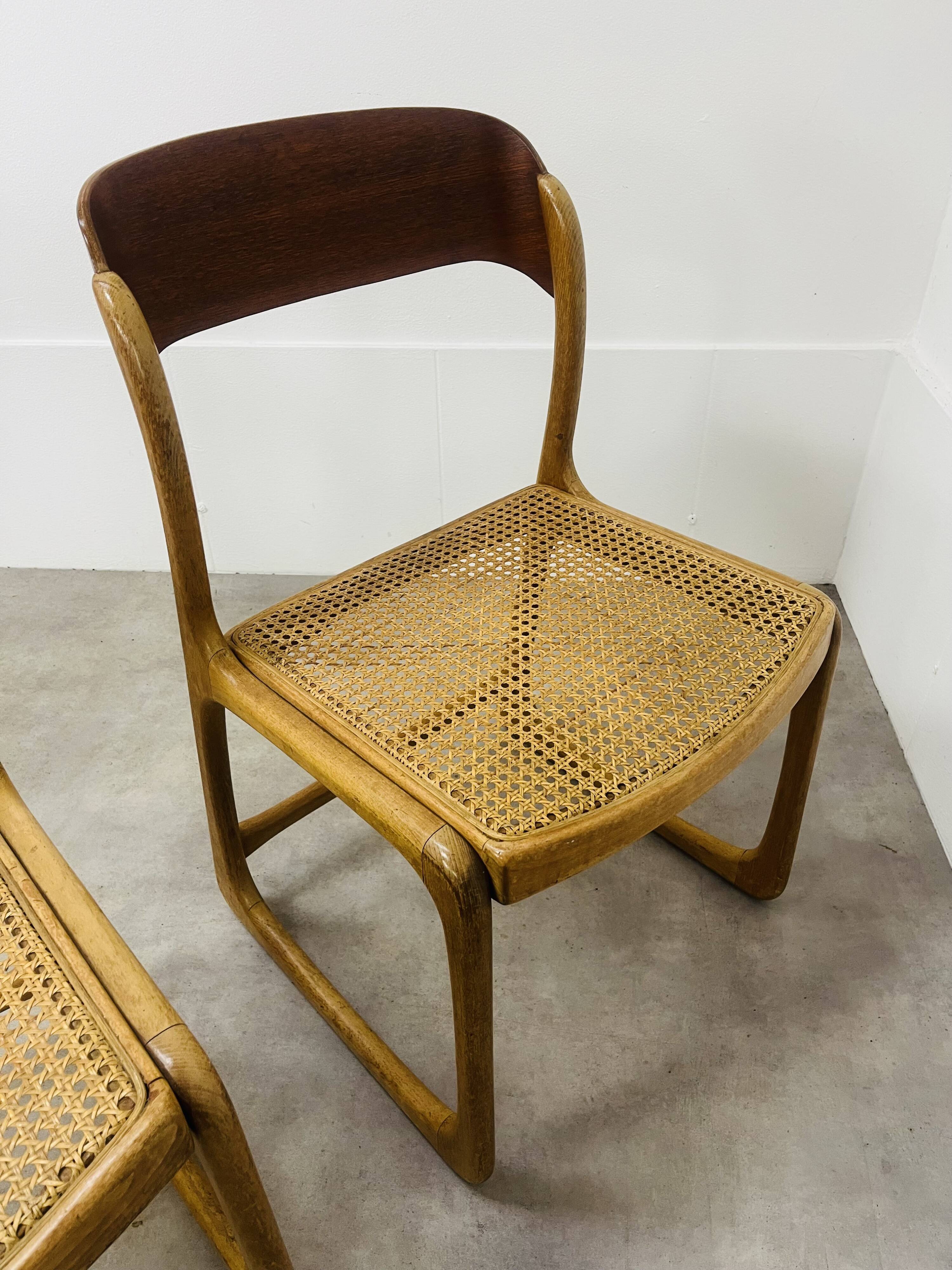 6 Baumann Bémol sled chairs in cane
