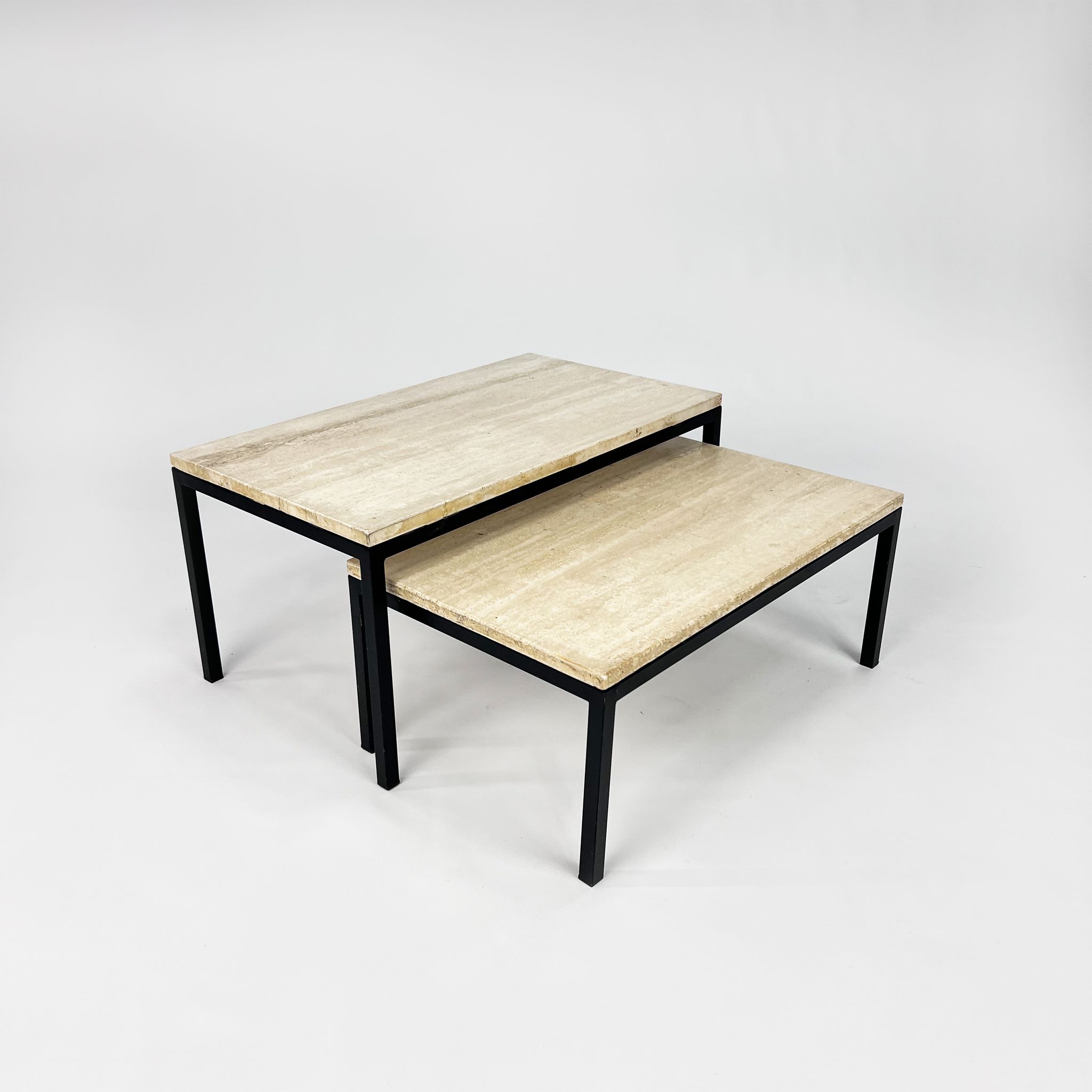 Set of 2 mid century travertine and steel coffee tables, 1960s