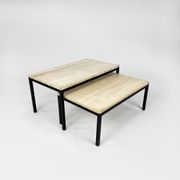 Set of 2 mid century travertine and steel coffee tables, 1960s