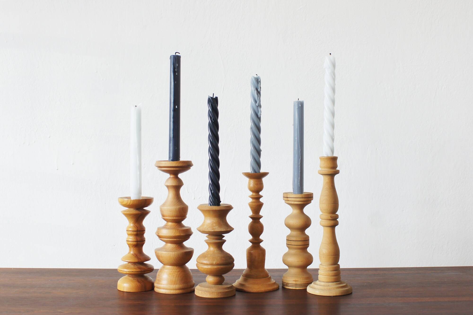 Scandinavian Wooden Candleholders, Set of 6