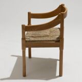 Set of 4 straw and wood chairs, Vico Magistretti, Cassina, 1960s