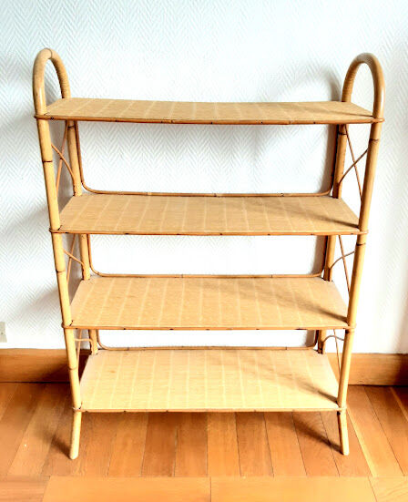 Rattan shelf on feet, vintage work 1960