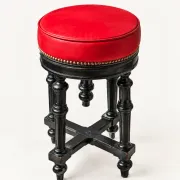 Napoleon III Piano Stool, French Red Velvet Ebonized Wood Accent Seat,
