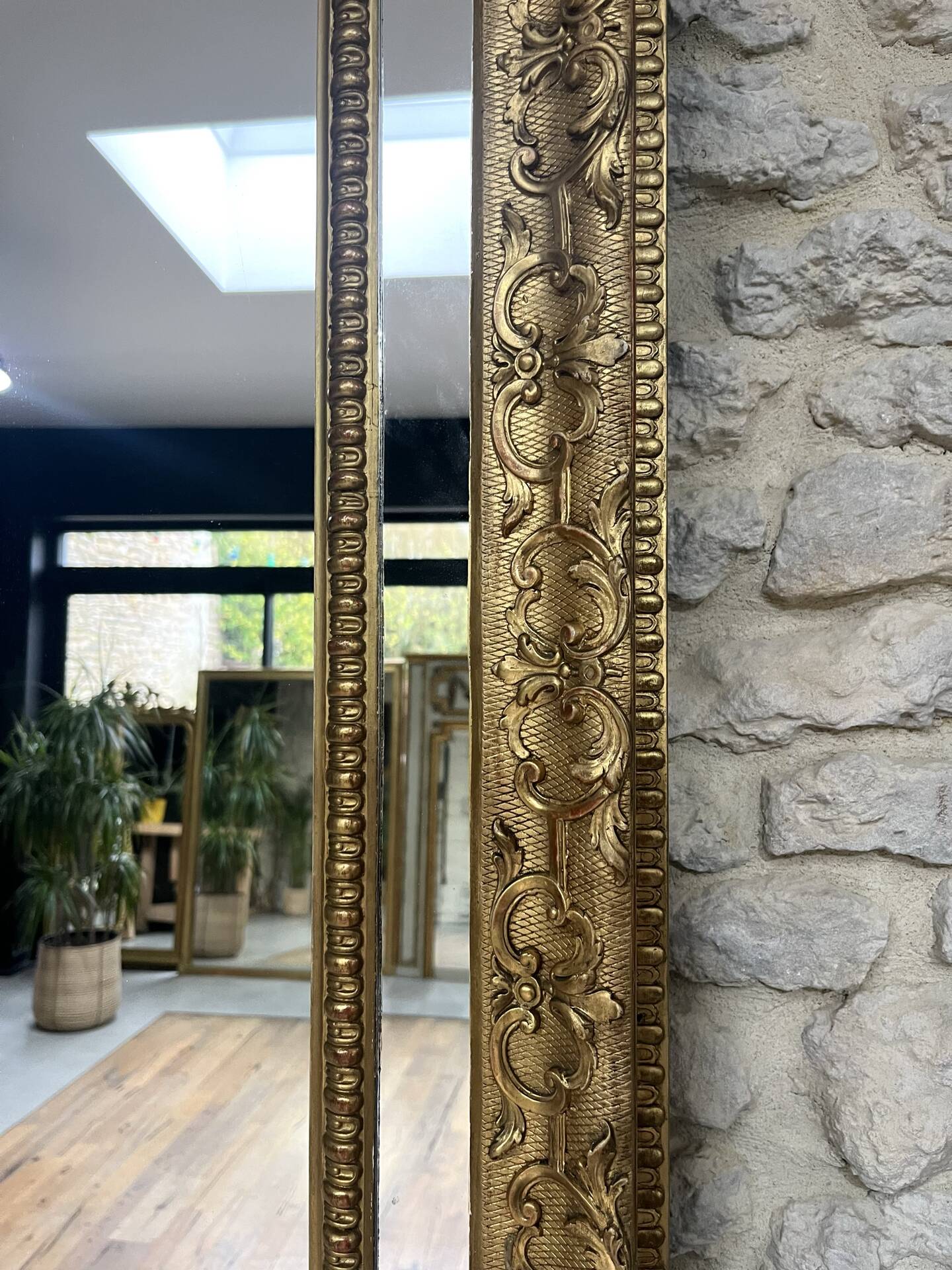 Mirror 244.5/142.5cm Louis XIV with mercury glass, gold leaf.