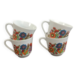 Set of 4 Bavaria 70's coffee cups with multicolored flowers