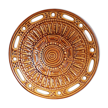Large Mid-Century Modern French Ceramic Sunflower Plate - 1950s-1960s - Grottes de Dieulefit