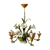 Chandelier 6 lights in green, white and orange metal