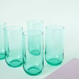 Set of 5 Long Drink water glasses in green glass, 1970