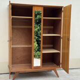 1960s Scandinavian-style compass-legged wardrobe in wood and mirror