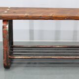 1970s Pine Tree Bench with Iron Base, Czechoslovakia