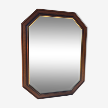 Octagonal mirror dark wood 82x62cm