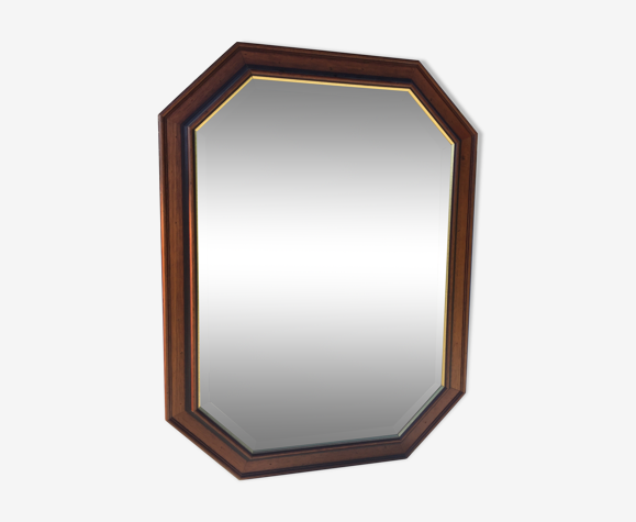 Octagonal mirror dark wood 82x62cm | Selency