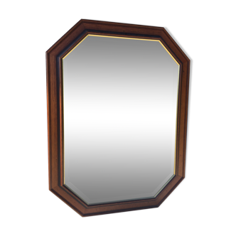Octagonal mirror dark wood 82x62cm