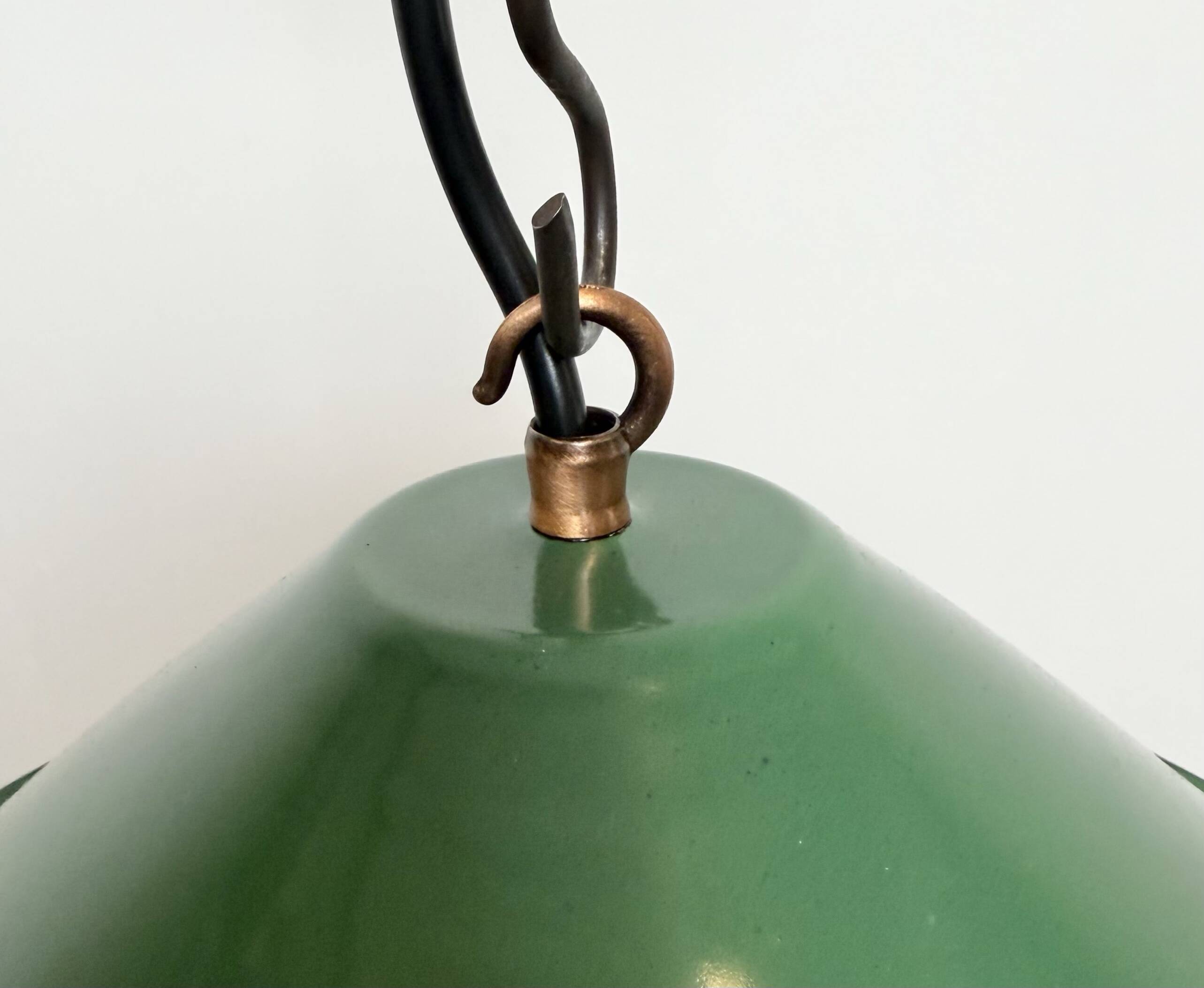 Industrial British Green Enamel Factory Pendant Lamp, 1950s