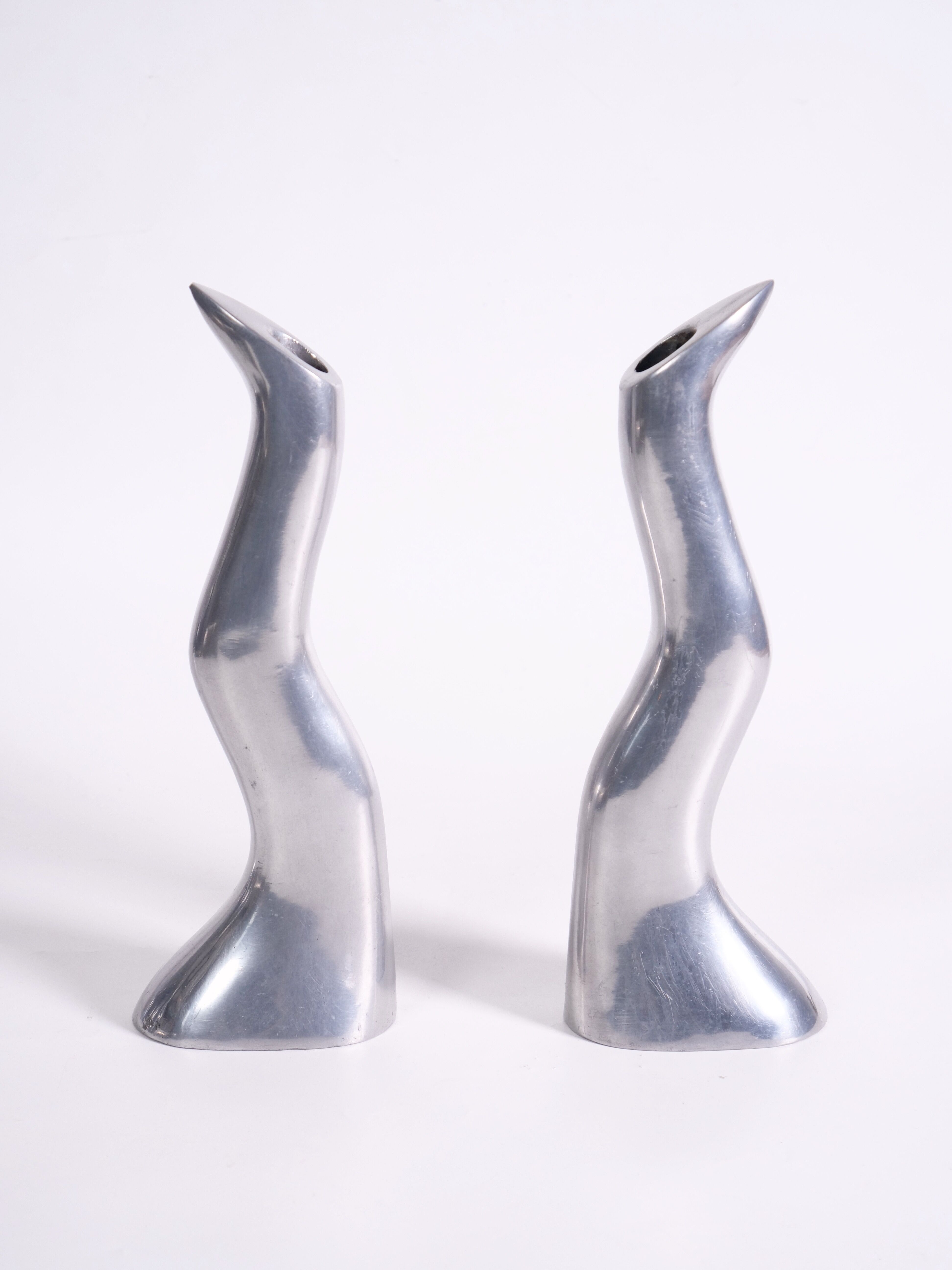 Pair of cast aluminum candle holders by Anna Efverlund