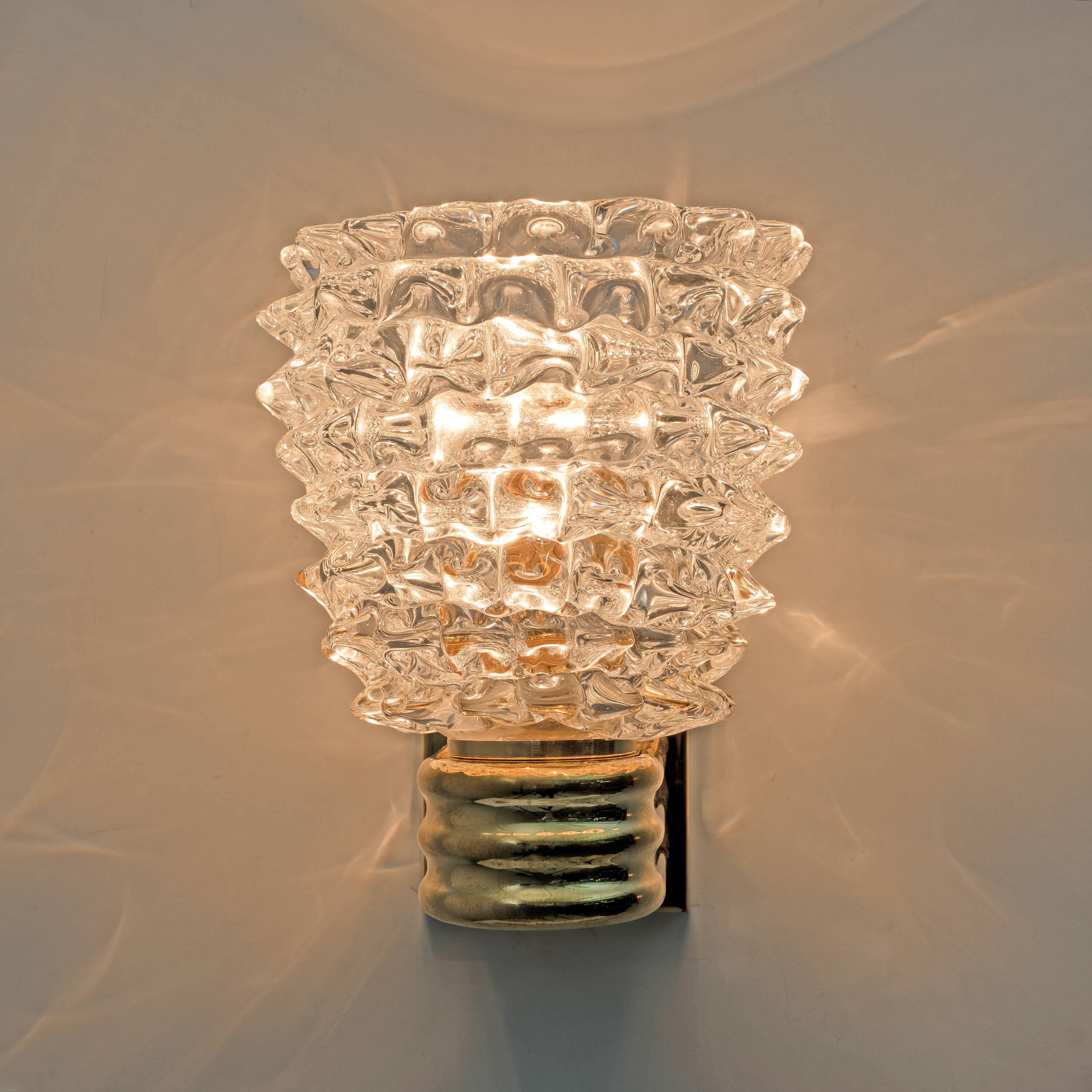 Art Dèco Style Brass and Rostrato Murano Glass Big Sconces