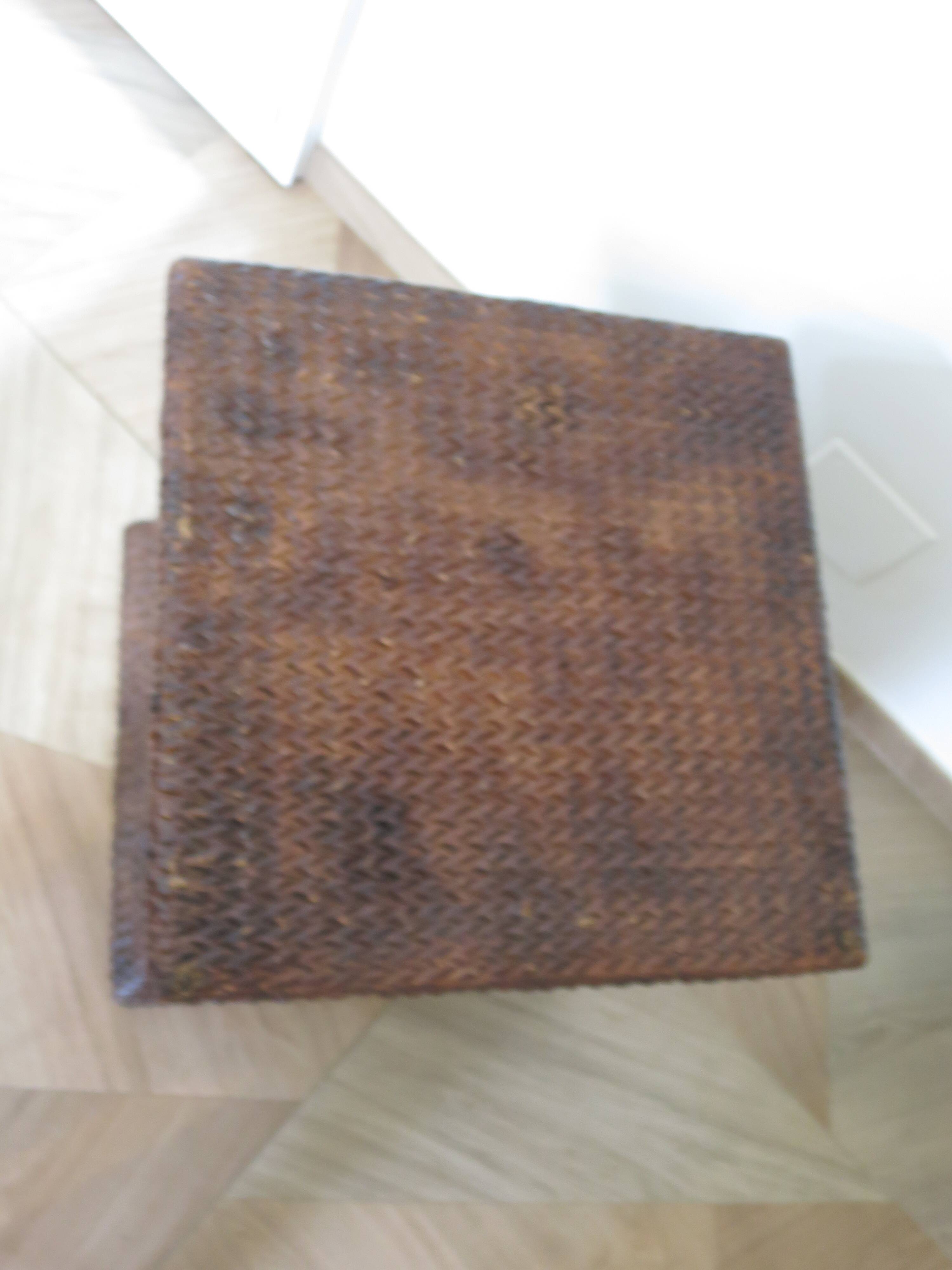 Side table - woven rattan - colonial style - vintage hourglass shape