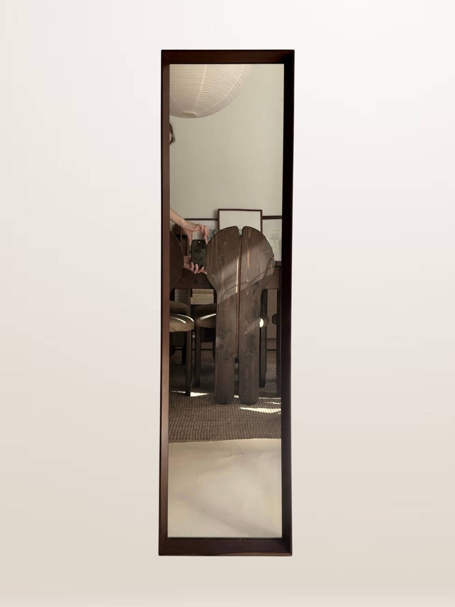 Scandinavian teak mirror — 123 x 32 cm