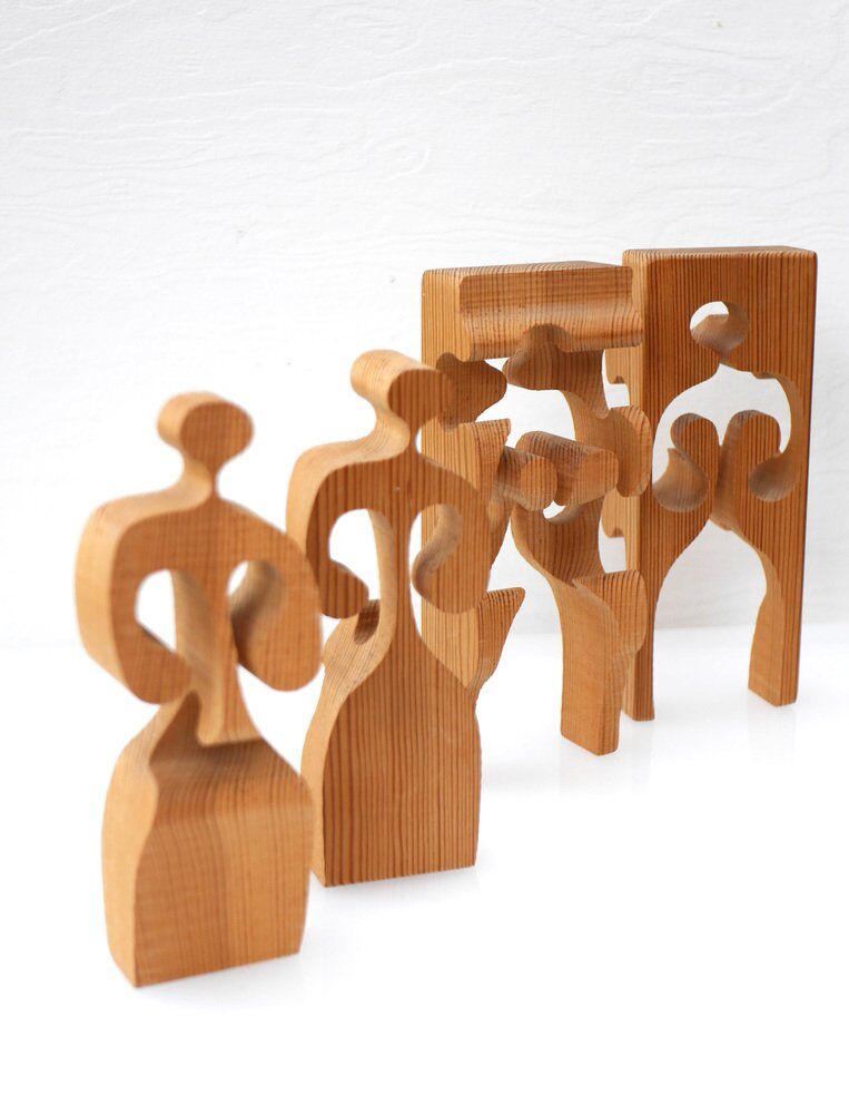 Puzzle in wood sculpture by Gunnar Kanevad for Gamla Linköping, Sweden, 1962.