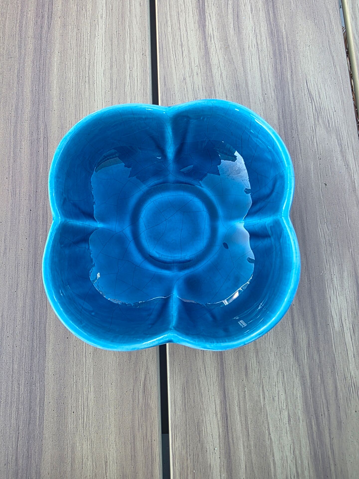 Turquoise crackled earthenware pocket bowl from Charolles