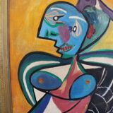 Portrait moderne du milieu du siècle, composition Bauhaus, peinture à l'huile, années 1960, encadrée