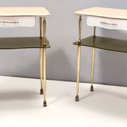 Pair of White Lacquered Nightstands with Marble Tops and Glass Shelves, Italy