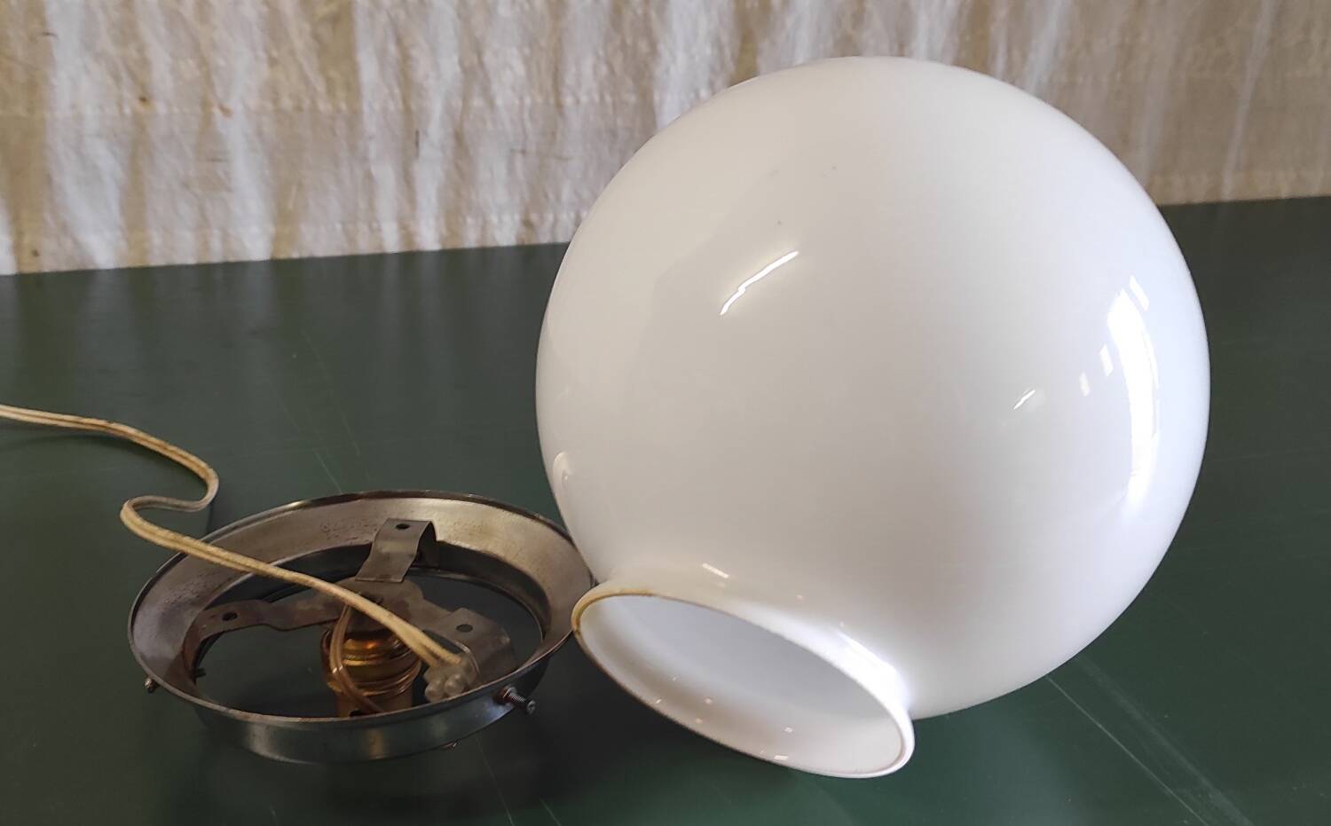 Opaline globe and chrome metal ceiling light - 50s/60s