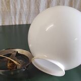 Opaline globe and chrome metal ceiling light - 50s/60s