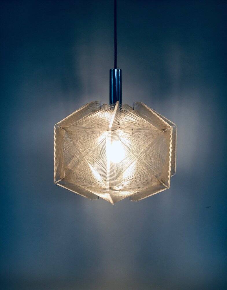 Vintage wire pendant lamp attributed to Paul Secon for Sompex, Germany, 1970s.