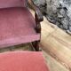 Armchair Voltaire or shepherdess and foot rest in pink velvet Louis XVI