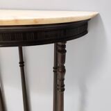 Neoclassical Style Turned Beech Console Table with a Demilune Marble Top, Italy