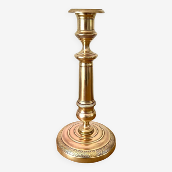 Large chiseled brass candle holder h23 cm