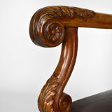 Louis XIII office armchair in leather and walnut carved around 1860